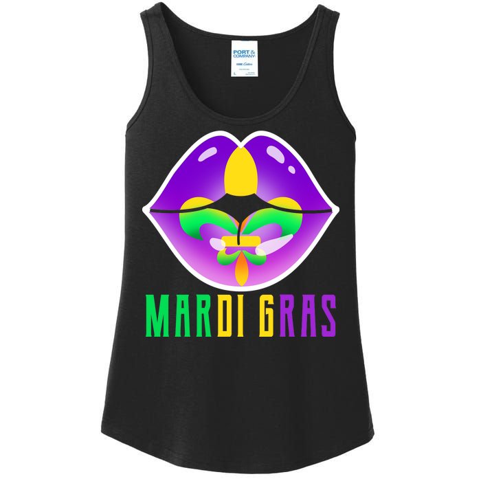 Mardi Gras Party Lips Ladies Essential Tank