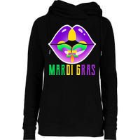 Mardi Gras Party Lips Womens Funnel Neck Pullover Hood