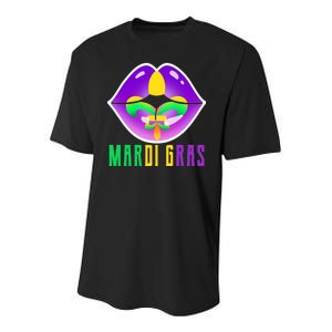 Mardi Gras Party Lips Youth Performance Sprint T-Shirt