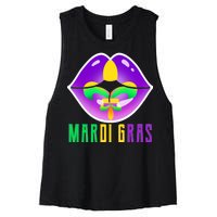 Mardi Gras Party Lips Women's Racerback Cropped Tank