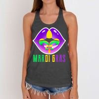 Mardi Gras Party Lips Women's Knotted Racerback Tank