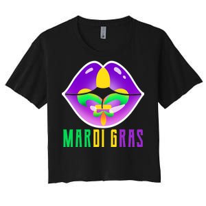 Mardi Gras Party Lips Women's Crop Top Tee