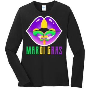 Mardi Gras Party Lips Ladies Long Sleeve Shirt