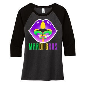 Mardi Gras Party Lips Women's Tri-Blend 3/4-Sleeve Raglan Shirt