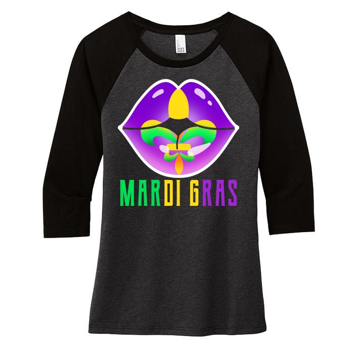 Mardi Gras Party Lips Women's Tri-Blend 3/4-Sleeve Raglan Shirt