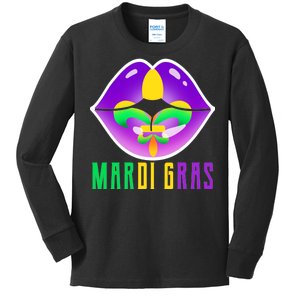 Mardi Gras Party Lips Kids Long Sleeve Shirt