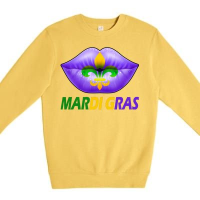 Mardi Gras Party Lips Fleur De Lis Premium Crewneck Sweatshirt