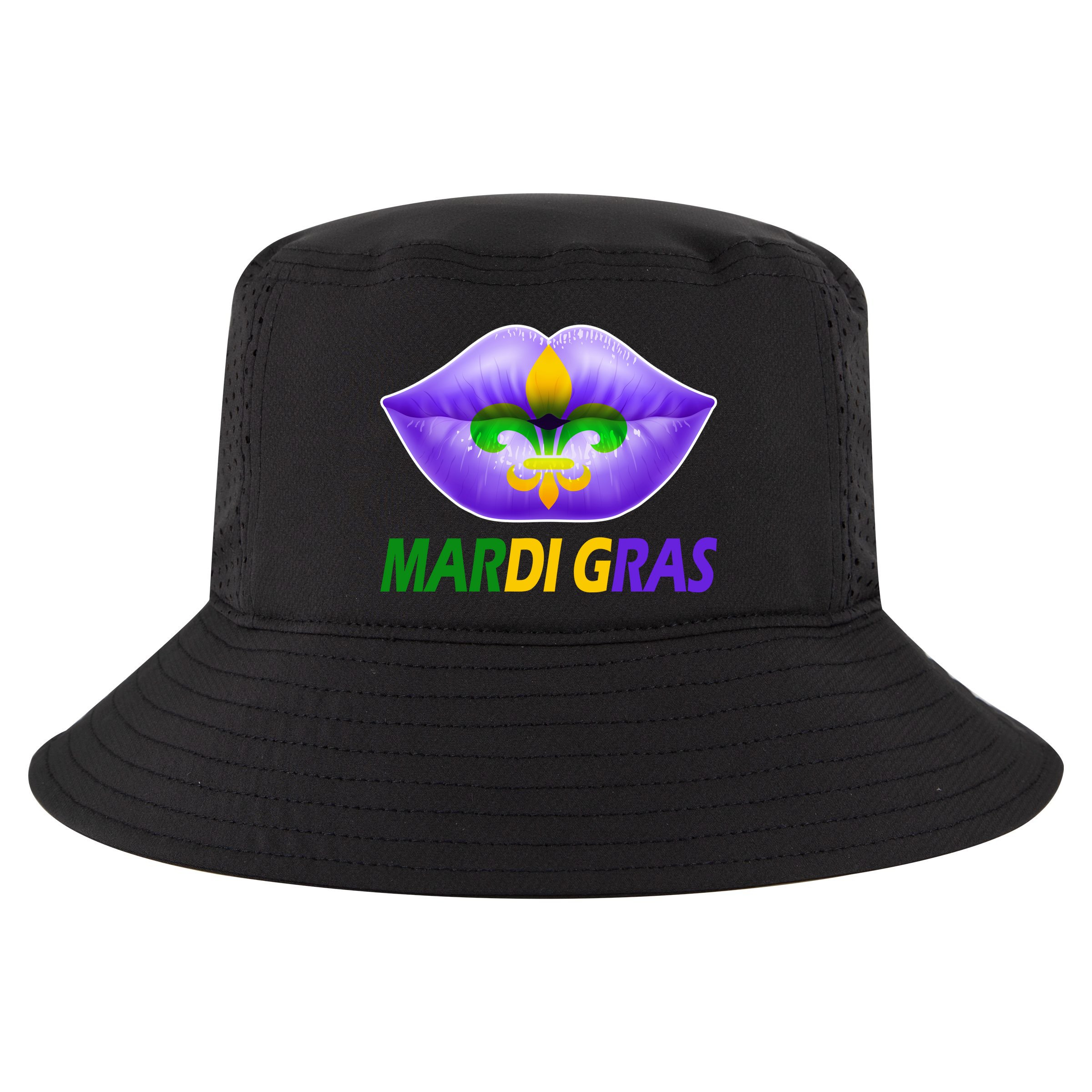 Mardi Gras Party Lips Fleur De Lis Cool Comfort Performance Bucket Hat