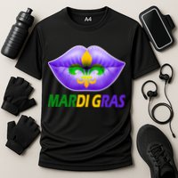 Mardi Gras Party Lips Fleur De Lis Cooling Performance Crew T-Shirt