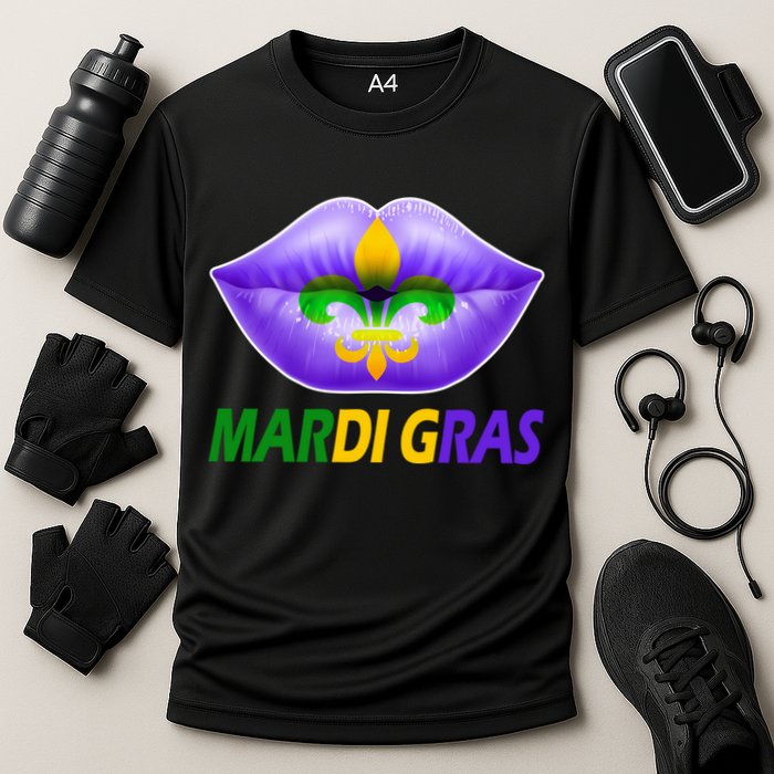Mardi Gras Party Lips Fleur De Lis Cooling Performance Crew T-Shirt