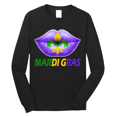 Mardi Gras Party Lips Fleur De Lis Long Sleeve Shirt