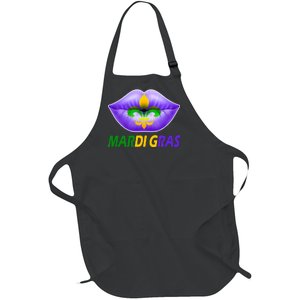 Mardi Gras Party Lips Fleur De Lis Full-Length Apron With Pockets