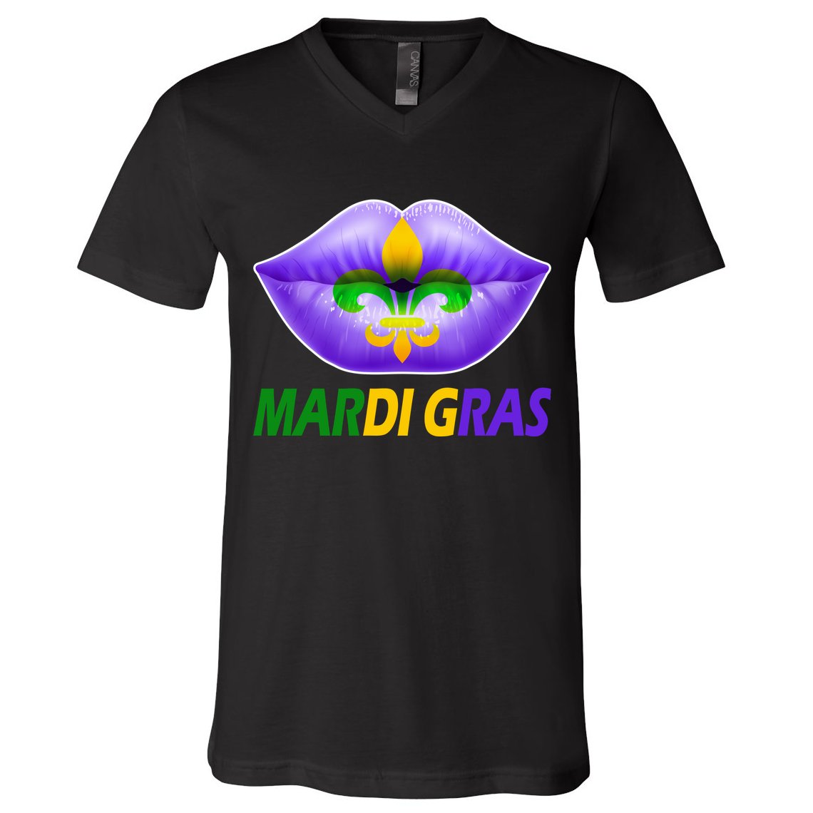Mardi Gras Party Lips Fleur De Lis V-Neck T-Shirt