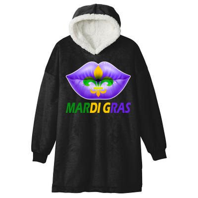 Mardi Gras Party Lips Fleur De Lis Hooded Wearable Blanket