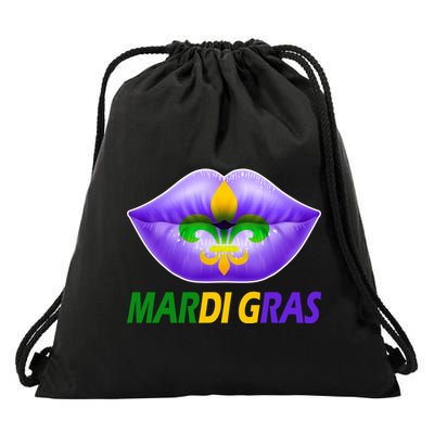 Mardi Gras Party Lips Fleur De Lis Drawstring Bag