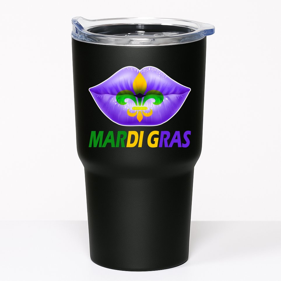 Mardi Gras Party Lips Fleur De Lis Tumbler