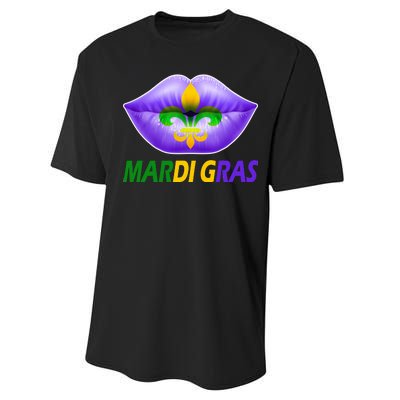 Mardi Gras Party Lips Fleur De Lis Performance Sprint T-Shirt