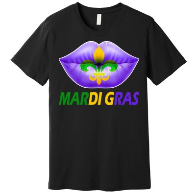 Mardi Gras Party Lips Fleur De Lis Premium T-Shirt