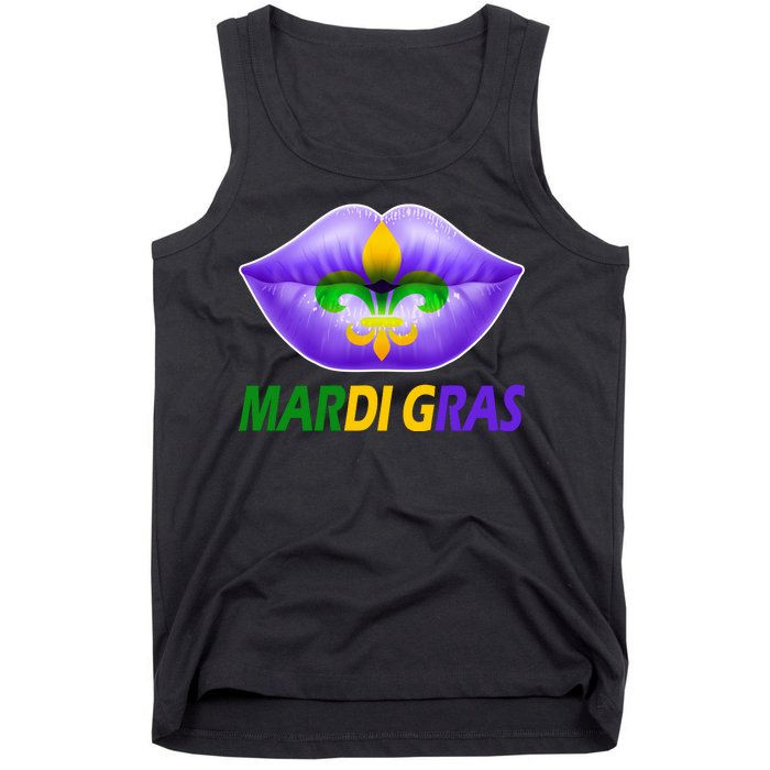 Mardi Gras Party Lips Fleur De Lis Tank Top