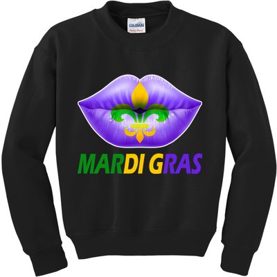 Mardi Gras Party Lips Fleur De Lis Kids Sweatshirt