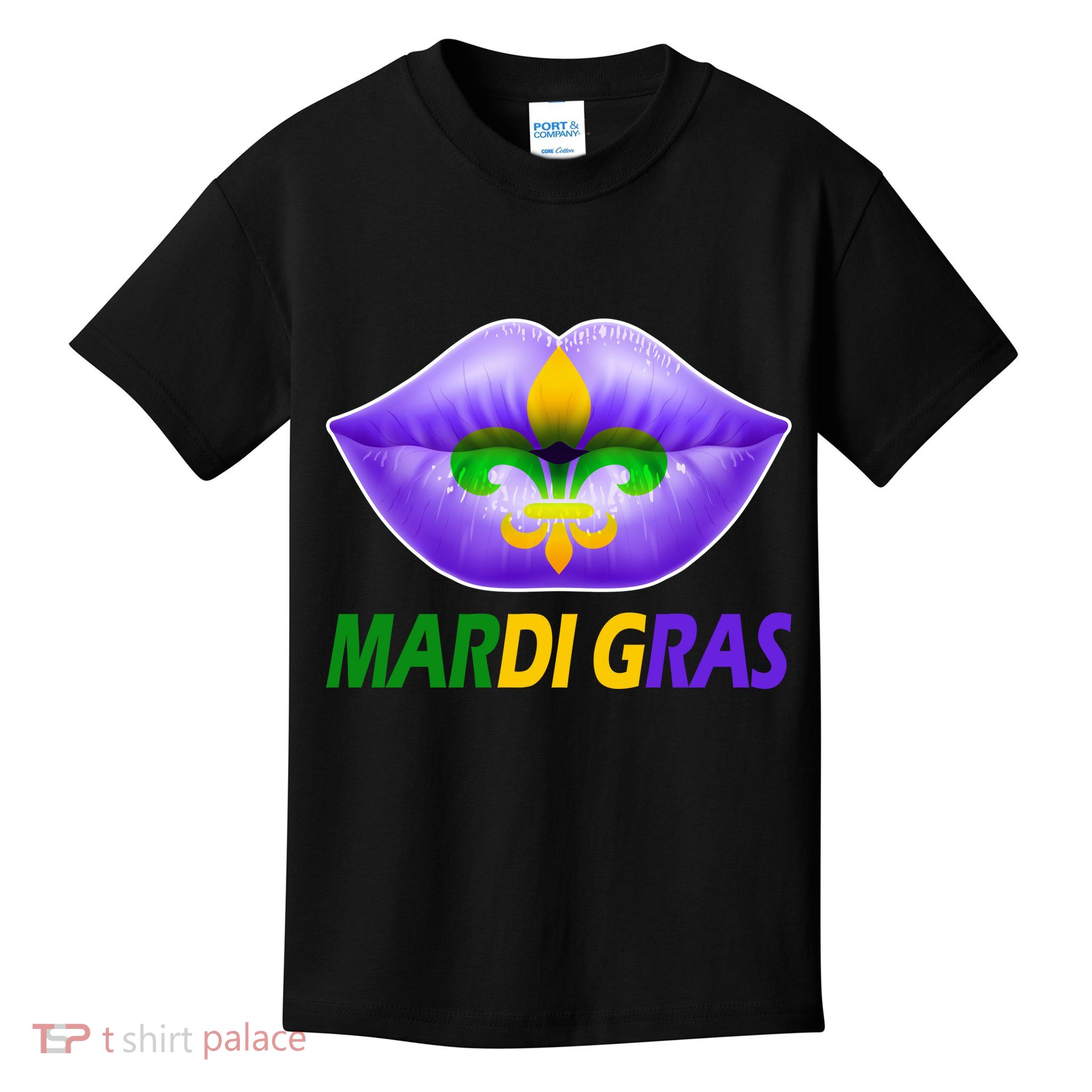Mardi Gras Party Lips Fleur De Lis Kids T-Shirt