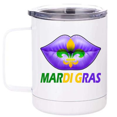 Mardi Gras Party Lips Fleur De Lis 12 oz Stainless Steel Tumbler Cup