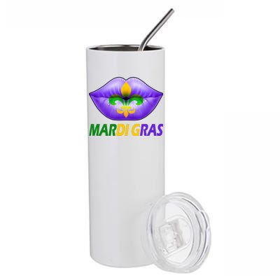 Mardi Gras Party Lips Fleur De Lis Stainless Steel Tumbler