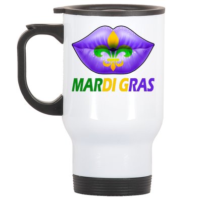 Mardi Gras Party Lips Fleur De Lis Stainless Steel Travel Mug