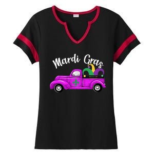 Mardi Gras Party Truck Ladies Halftime Notch Neck Tee