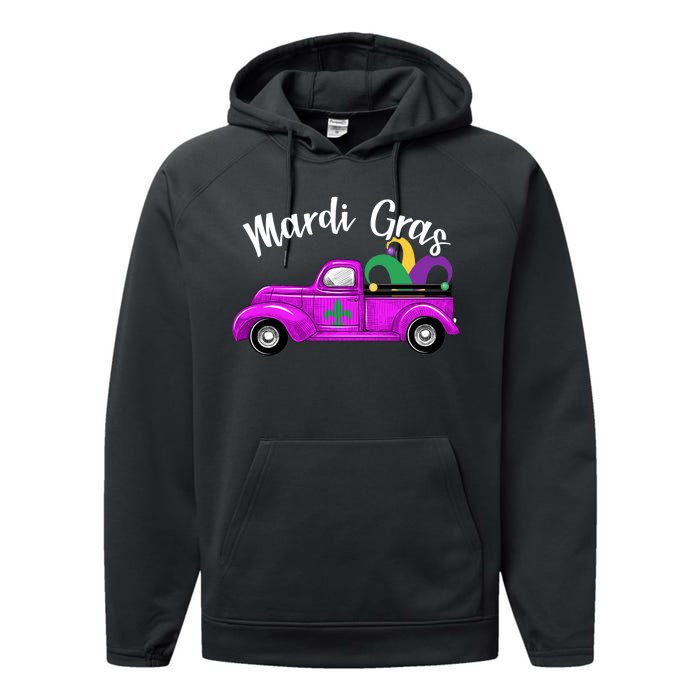 Mardi Gras Party Truck Performance Fleece Hoodie