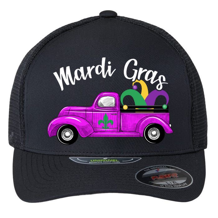 Mardi Gras Party Truck Flexfit Unipanel Trucker Cap