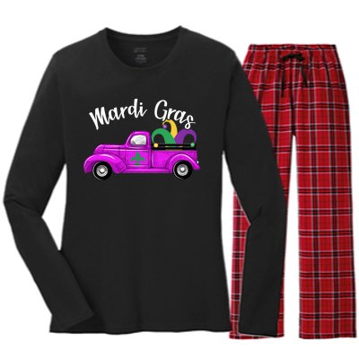 Mardi Gras Party Truck Women's Long Sleeve Flannel Pajama Set 