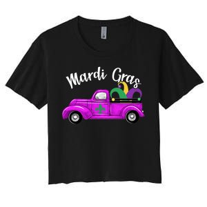 Mardi Gras Party Truck Women's Crop Top Tee