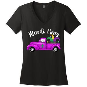 Mardi Gras Party Truck Women's V-Neck T-Shirt