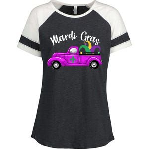 Mardi Gras Party Truck Enza Ladies Jersey Colorblock Tee