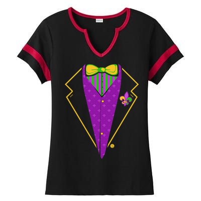 Mardi Gras Party Tux Ladies Halftime Notch Neck Tee