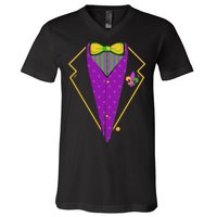 Mardi Gras Party Tux V-Neck T-Shirt