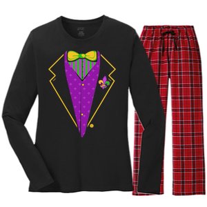 Mardi Gras Party Tux Women's Long Sleeve Flannel Pajama Set 