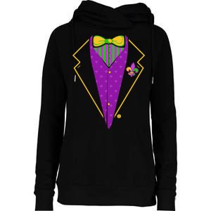 Mardi Gras Party Tux Womens Funnel Neck Pullover Hood