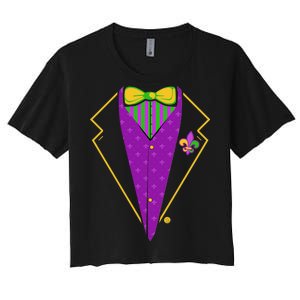 Mardi Gras Party Tux Women's Crop Top Tee