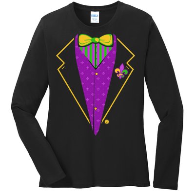 Mardi Gras Party Tux Ladies Long Sleeve Shirt