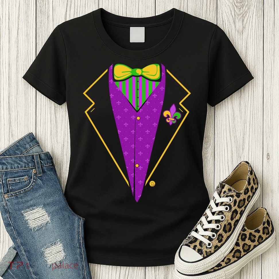 Mardi Gras Party Tux Womens T-Shirt