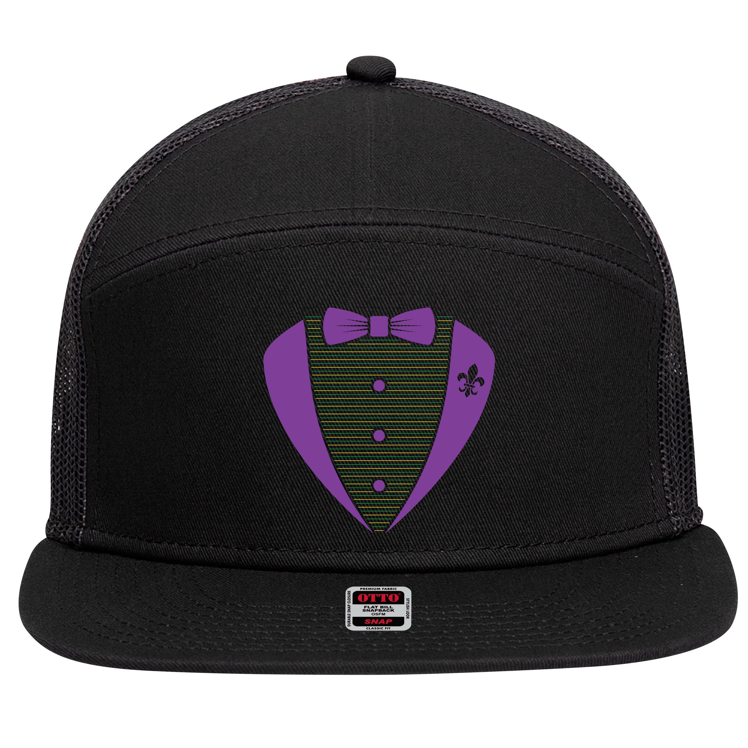 Mardi Gras Party Tuxedo 7 Panel Mesh Trucker Snapback Hat