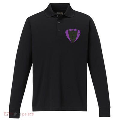 Mardi Gras Party Tuxedo Performance Long Sleeve Polo