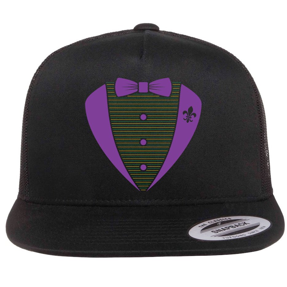 Mardi Gras Party Tuxedo Flat Bill Trucker Hat
