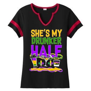 Mardi Gras She's My Drunker Half Ladies Halftime Notch Neck Tee