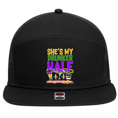 Mardi Gras She's My Drunker Half 7 Panel Mesh Trucker Snapback Hat