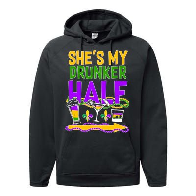 Mardi Gras She's My Drunker Half Performance Fleece Hoodie