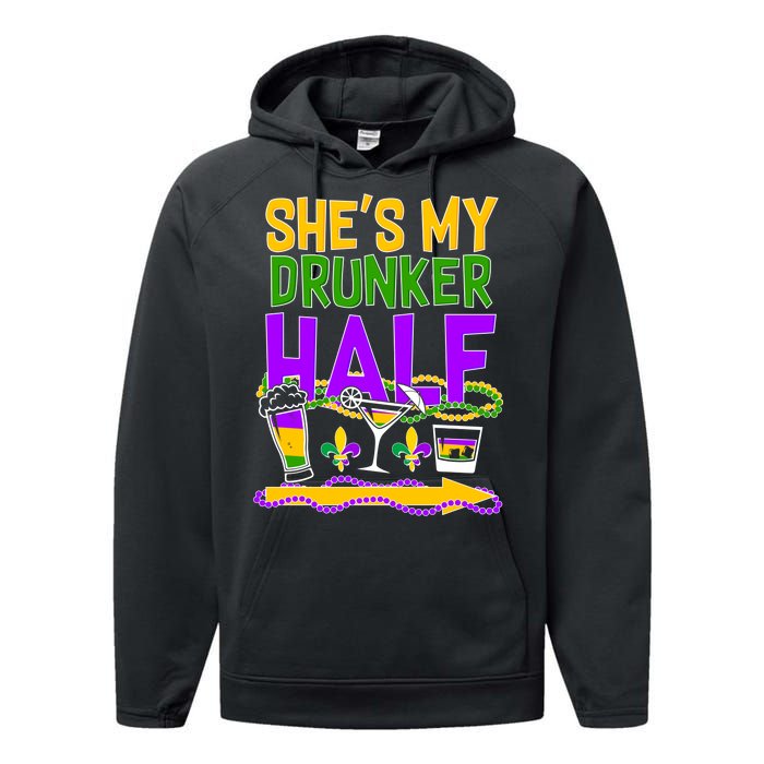 Mardi Gras She's My Drunker Half Performance Fleece Hoodie