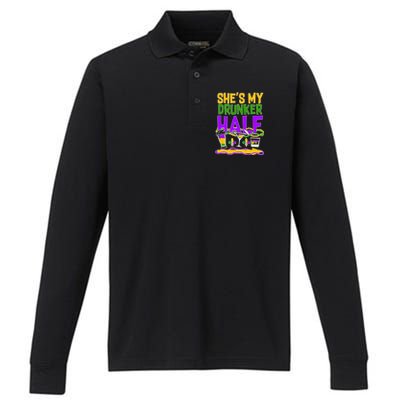 Mardi Gras She's My Drunker Half Performance Long Sleeve Polo